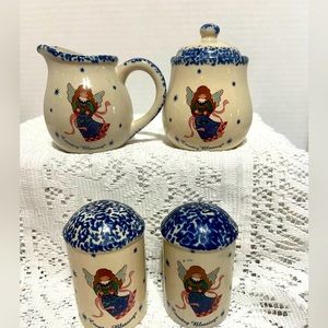 Country blessings creamer, sugar, salt and pepper containers